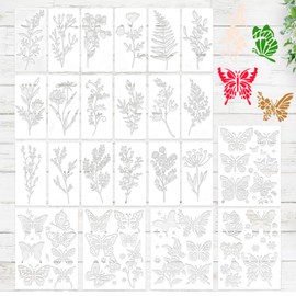Stencils for Painting and Airbrushing - Pack of 23 Stencils for Wall Design, Flowers and Butterflies, Versatile Stencils, Durable and Reusable