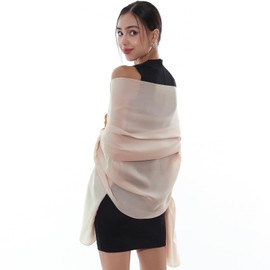 RIIQIICHY Stole Women's Festive Fur Evening Dress Chiffon Scarves Scarves Pashmina Shoulder Scarf Summer Wedding, Almond Brown