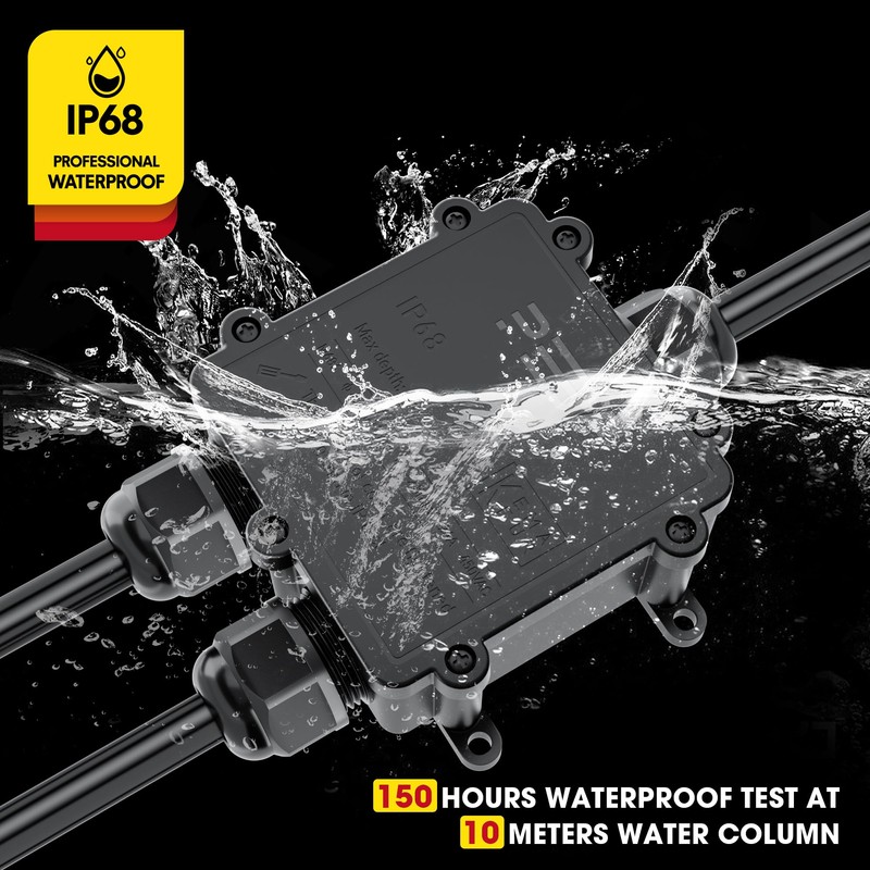 PEBA IP68 Waterproof Cable Junction Box, 3-Way Outdoor Cable Connector,