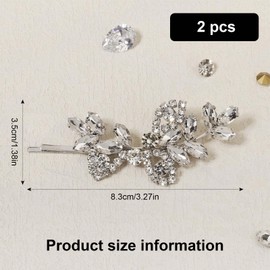 Diamante Hair Clips for Women - ShiningUU 2 Pack Rhinestone Leaf & Pearl Bridal Hairpins | Prom Silver Hair Accessories | Elegant Sparkly Wedding Hair Clips