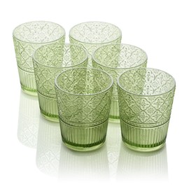 Certified International Victoria Green Set of 6 Premium Acrylic DOF Glass 16 oz – Unbreakable Drinkware with Elegant Embossed Design, Perfect for Indoor & Outdoor Use