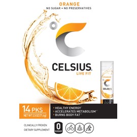 Celsius Flo Fusion - Powder Sticks - Orange - 14 Packets - Increases metabolism and improves endurance - Healthy Lasting Energy by Celsius Inc.