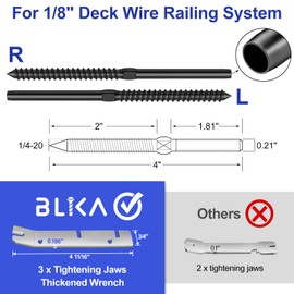 BLIKA 120 Pack T316 Stainless Steel Black Right&Left Handed Thread Swage Lag Screws for Wood Posts of 1/8" Deck Cable Railing Kit, Wire Railing Kit for Decks with Wrench, DIY Wood Baluster