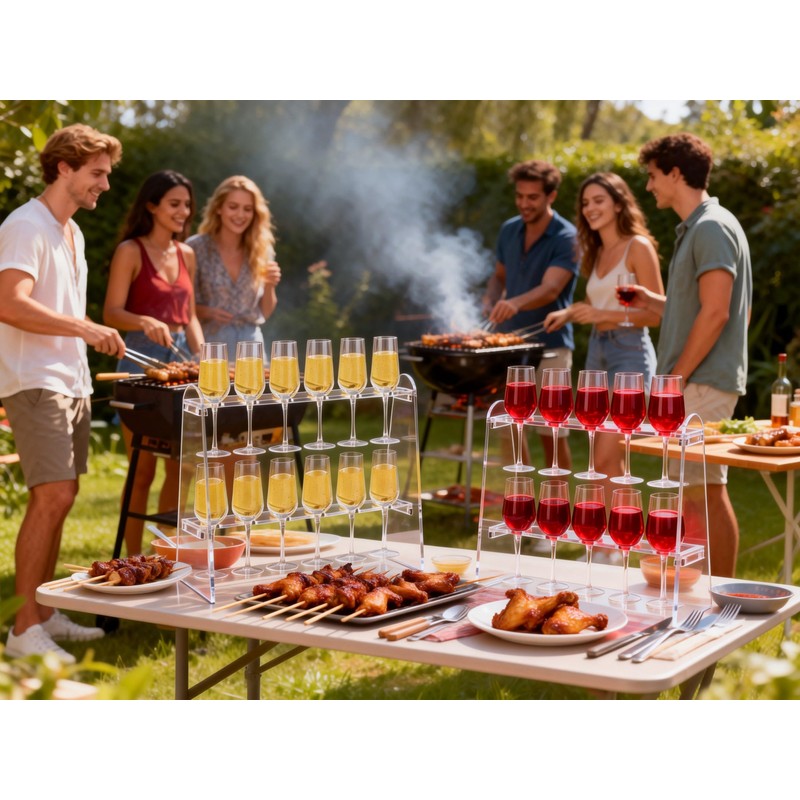 SOVQUEST Acrylic Stemware Rack, 2 Tier 12 Slot Trapezoid Champagne