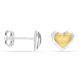 LeCalla Sterling Silver Heart Stud Earrings Lightweight Small Domed Two-Tone Heart Stud Earrings for Teen Women