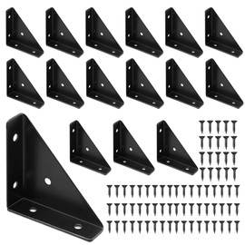 Angle Corner Brackets, Large, Pack of 16 Corner Connectors, Metal Angle Connectors, Black with 80 Screws, Furniture Angle, 90 Degree Metal Angle Steel Angle for Wood, Furniture, Desk Bed Edge