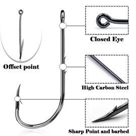 9KM DWLIFE Baitholder Fishing Hooks 50Pcs Double Barbs Worm Hook Black/Offset/Long Shank/Closed Eye for Fishing Rigs Freshwater Saltwater(Size 4/0)