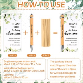 72 Pcs Employee Appreciation Gifts Inspirational Bamboo Ballpoint Pen Motivational Quote Pen with Thank you Cards Inspirational Quotes Pens Thank You Gift Bulk for Teacher Office Coworker Home Decor