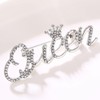 Rhinestone Crown Queen Brooch Pin,Gold Silver Crystal Letters Queen Suit