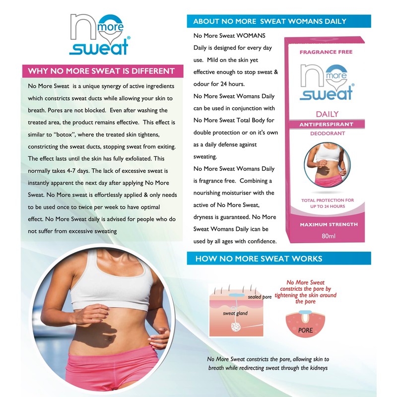 No More Sweat Women's Sport Daily Antiperspirant Cream 24hr Protection,