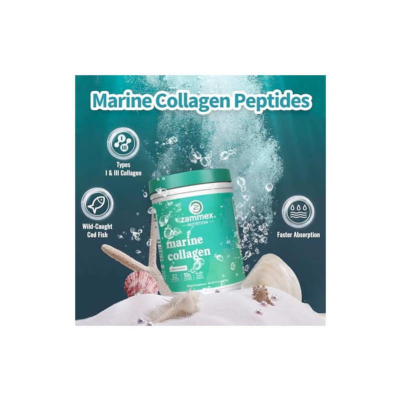Zammex Polvo Péptidos Colágeno Marino Sabor Salvaje Capturado Peces Apoya