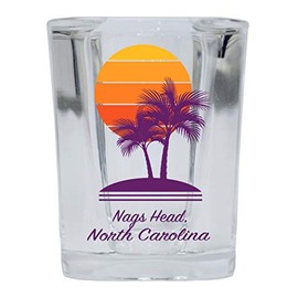 R and R Imports Nags Head Souvenir 2 Ounce Square Shot Glass Palm Design 4-Pack