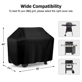 i COVER Grill Cover, 58 inch BBQ Grill Cover for Outdoor Grill, Anti-UV & Fade Resistant Gas Grill Cover, Waterproof Barbecue Grill Covers for Weber, Char-Broil, Nexgrill and More, Black