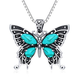 DOLIOX Genuine Butterfly Turquoise Vinatge Necklace, Sterling Silver Vintage Native American Western Jewelry Birthdays Gift for Women