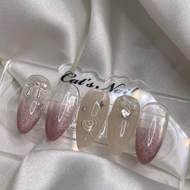 Ribbon Goblin Magnetic Nail Handmade Nail Tips - Oval / 리본 도깨비 자석네일 수제네일팁 - 오벌