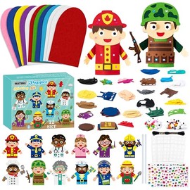WATINC 12Pcs Hand Puppet Making Kit, Art Craft Felt Sock Puppet Toys, Creative DIY Make Your Own Pompoms Wiggle Googly Eyes Storytelling Role Play Party Supplies Gift for Girls Boys (Career)