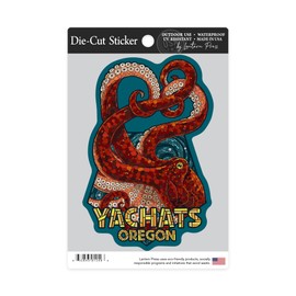 Die Cut Sticker Yachats, Oregon, Octopus Mosaic, Contour Vinyl Sticker 3 to 6 inches, (Waterproof Decal for Cars, Water Bottles, Laptops, Coolers), Large