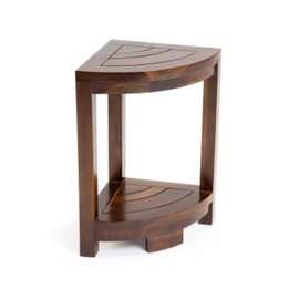ALA Teak Corner Teak Wood Bath Spa Shower Stool Corner Table Bench Stool Fully Assembled Brown