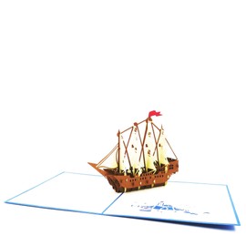 Sailboat Ship Pop Up Card, 3D Greeting Card for Happy Birthday, Graduation, Congratulations, Retirement, Anniversary, Father's Day - Boaters, Pirates, Ocean Lovers | Pop Card Express (Sailboat Ship Pop Up Card)