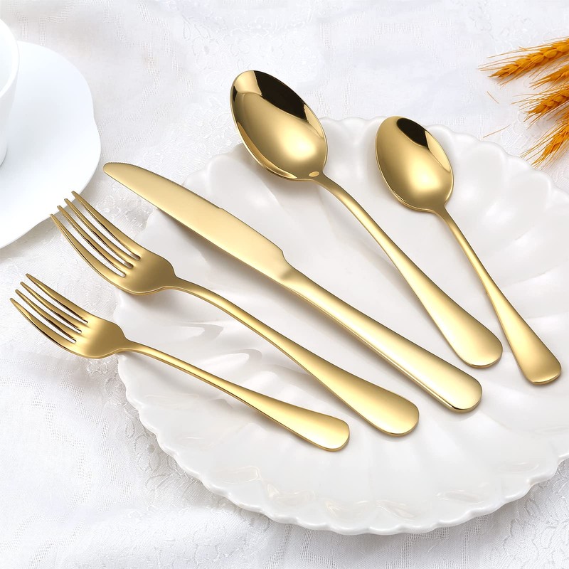 Briout Gold Silverware Set, 20 Piece Golden Cutlery Set Service