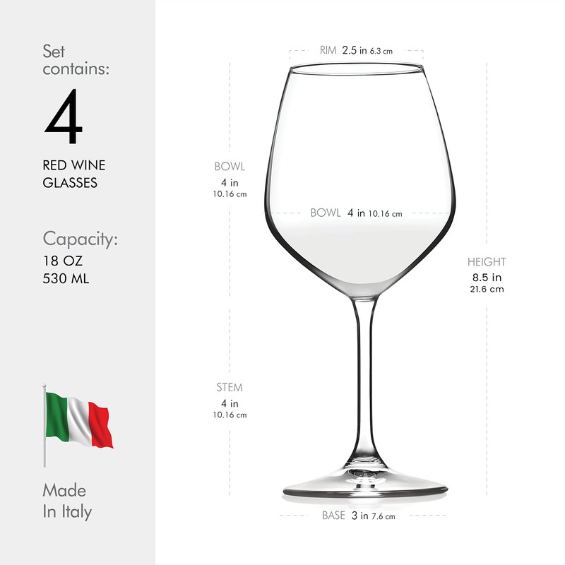 Paksh Novelty Italian Red Wine Glasses - 18 Ounce -