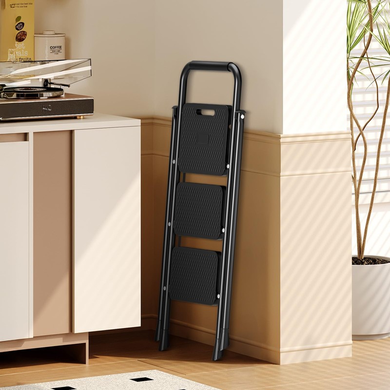 Simple Deluxe Step Stool Foldable, 3 Step Ladder Portable Ladder