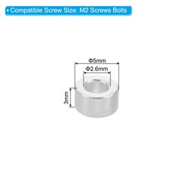 PATIKIL M2 Aluminum Spacers, 10 Pcs Metal Spacer Aluminum 2.6mm ID x 5mm OD x 3mm L Aluminum Spacer Screw Standoff Round for M2 Screw Bolts