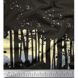 Soimoi Gray Poly Crepe Fabric Tree Nature Print Fabric by The Yard 52 Inch Wide