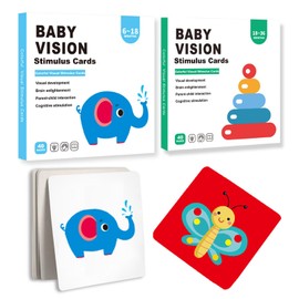 Visual Stimulation Flashcards, 40 Cards 80 Pages Colorful Baby Visual Stimulus Cards Sensory Developmental Black White Card Set for Newborn Baby (2 Books (6-36 Month))