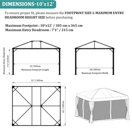 DURCOVER 10x12ft Replacement Mosquito Netting, Universal Gazebo Netting with Zippers for Outdoor Garden Patio Gazebo 4-Panel Screen Sidewalls, Black (Mosquito Net Only)