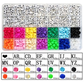 Set of 770 Letter Beads, Pony Beads, 6 x 9 mm, Colourful and Letter Beads, A-Z Cube Beads with Large Hole for Bracelets, Jewellery, Crafts