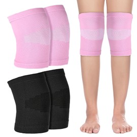HJZHII 2 Pairs Kids Knee Sleeve, Knee Brace, Youth Knee Compression Sleeve Child Knee Pads Children Knee Support Boys & Girls for Volleyball Basketball Gymnastics Sports (Pink,Black, L)