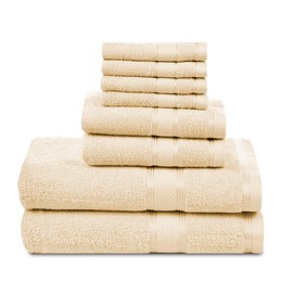 Casa Lino Bath Towel Set of 8 (2 Bath Towels, 4 Wash Cloths & 2 Hand Towels for Bathroom) - 100% Cotton - Highly Absorbent & Quick Dry - Guest Room Essentials for Bathroom Set - (Linen Brown)
