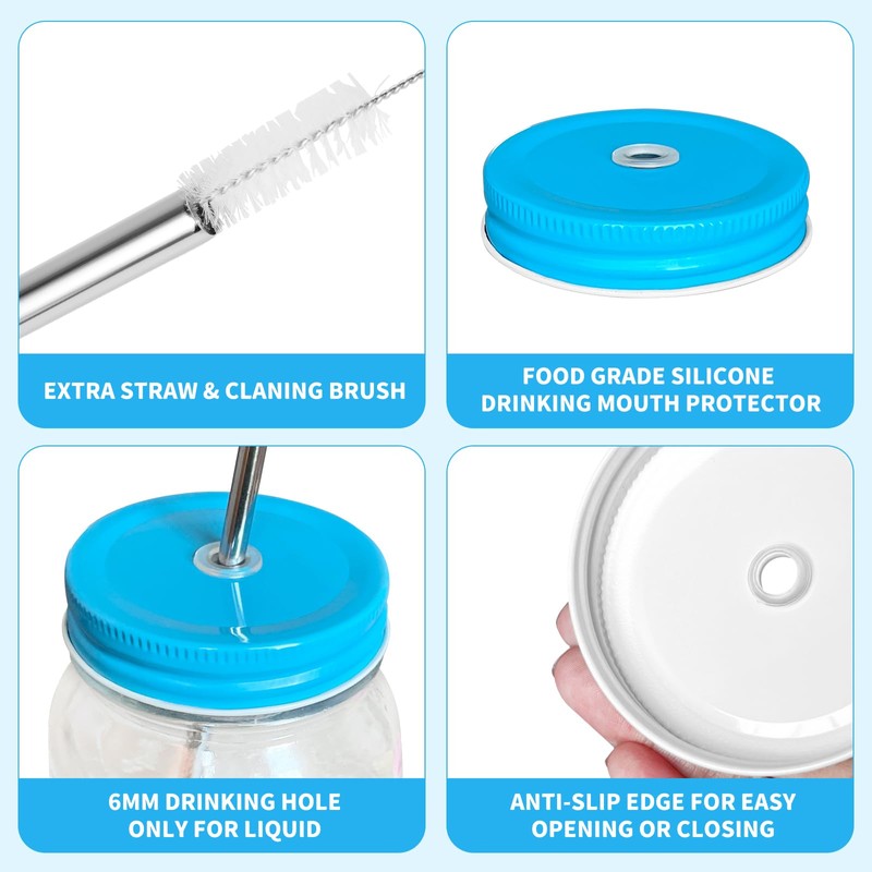 SusuBee 6 Pack Metal Drinking Lid with Straw Hole and