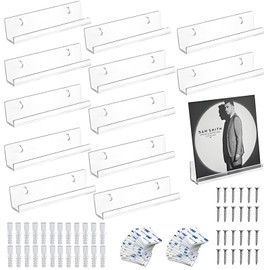 MYTOAU 12pcs Vinyl Record Wall Mount,Clear Acrylic Wall Organizer Kids Bookshelf Vinyl Album Display Invisible Record Storage Hanger CD Shelf Floating Wall Shelf for Home Office Album Covers Display