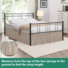 Biscaynebay Wrap Around Bed Skirts with Split Corners for Queen Beds 15" Drop, Light Camel Adjustable Elastic Dust Ruffles Easy Fit Wrinkle Resistant Silky Luxurious Fabric Machine Washable