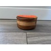 LE CREUSET TEAK SALT POT CROCK, 4" ROUND, SWIVEL LID,