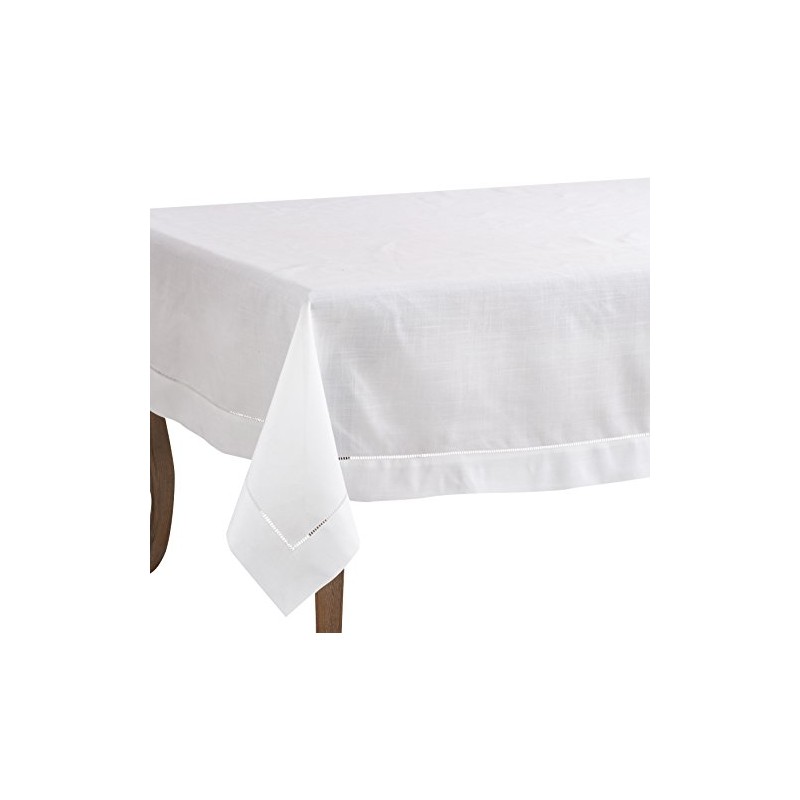SARO LIFESTYLE 6300.W70140B Rochester Collection Hemstitched Border Tablecloth 70" x