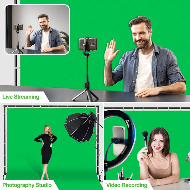 GLOSHOOTING 7x10ft Green Screen Backdrop Kit with Stand, 9.5x9.5ft Large