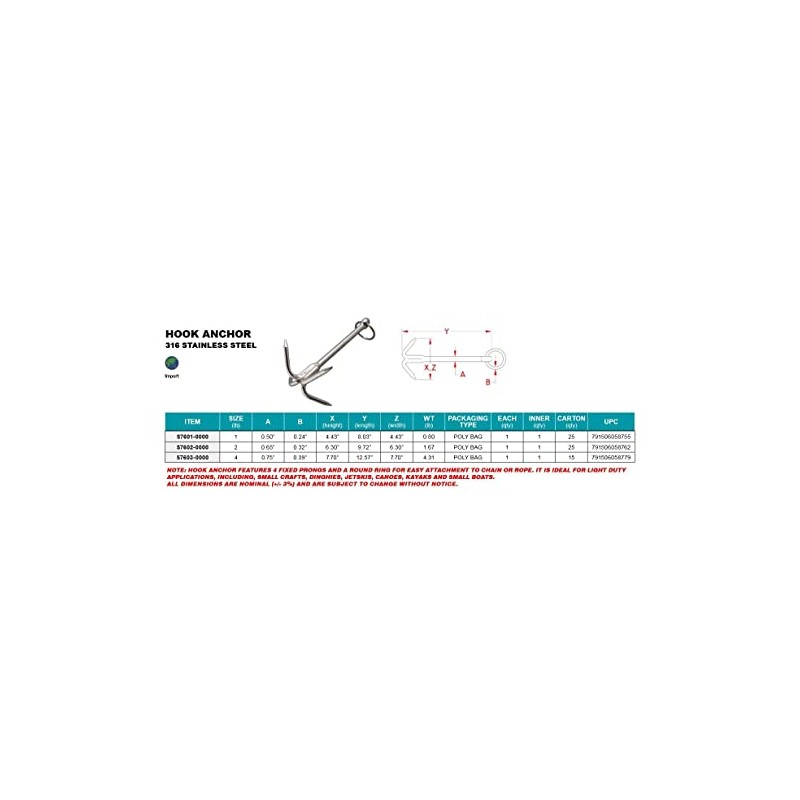 316 Stainless Hook Anchor 1 LB, Grapple Hook Anchor, Grappling