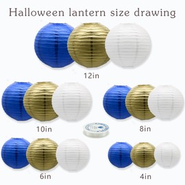 Meiduo Paper Lanterns Party Decorations Navy Blue Gold - Hanging Paper Lanterns Indoor Outdoor - Wedding Graduation Retirement Bachelorette Birthday Baby Shower Party Supplies, 15pcs