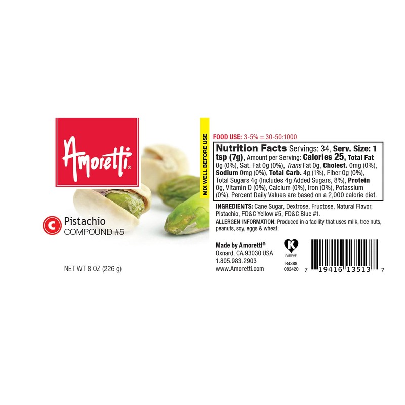 Amoretti - Pistachio Compound 8 oz - Natural Flavors, Shelf