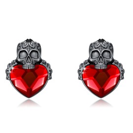 PARYFO Gothic Skull Earrings Sterling Silver Skull Stud Earrings with Blue/Red/White/Pink/Black Crystal Skull Earring Gothic Jewellery Gifts for Unisec Men Women Girls, Sterling Silver, None