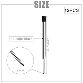 AIEX 12 Pcs Replaceable Ballpoint Pen Refills, Metal Pen Refill with Medium Size Nib, Smooth Writing Ballpoint Replacement Ink (Black)