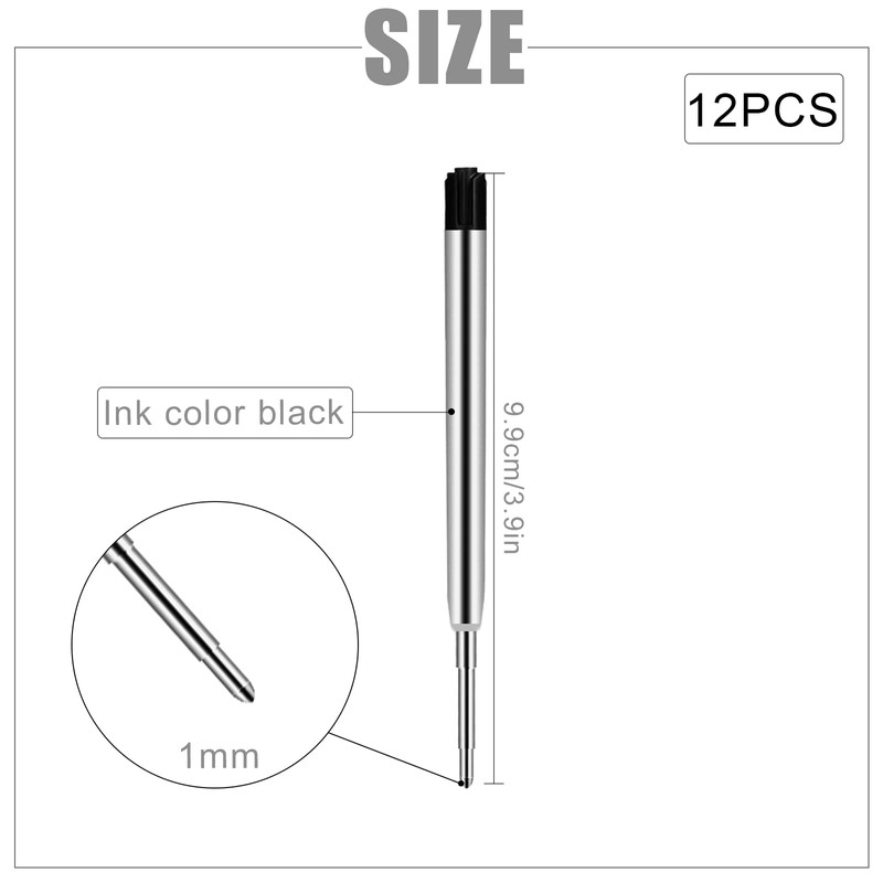 AIEX 12 Pcs Replaceable Ballpoint Pen Refills, Metal Pen Refill