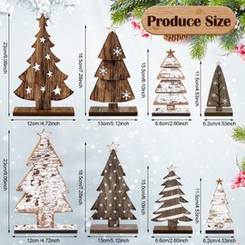 Moucuny 8 Pcs Wooden Christmas Trees Tabletop Decor Rustic Christmas Decor Wooden Trees Sign for Home Office Fireplace Farmhouse Party Xmas Centerpieces (Retro)
