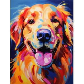 BDTTUG 5D Diamond Art Painting Kits for Adults Colorful Golden Retriever Round Full Drill DIY Gems Cross Stitch Art Kit Canvas Painting by Diamond Mosaic Craft for Home Decoration 12x16inch
