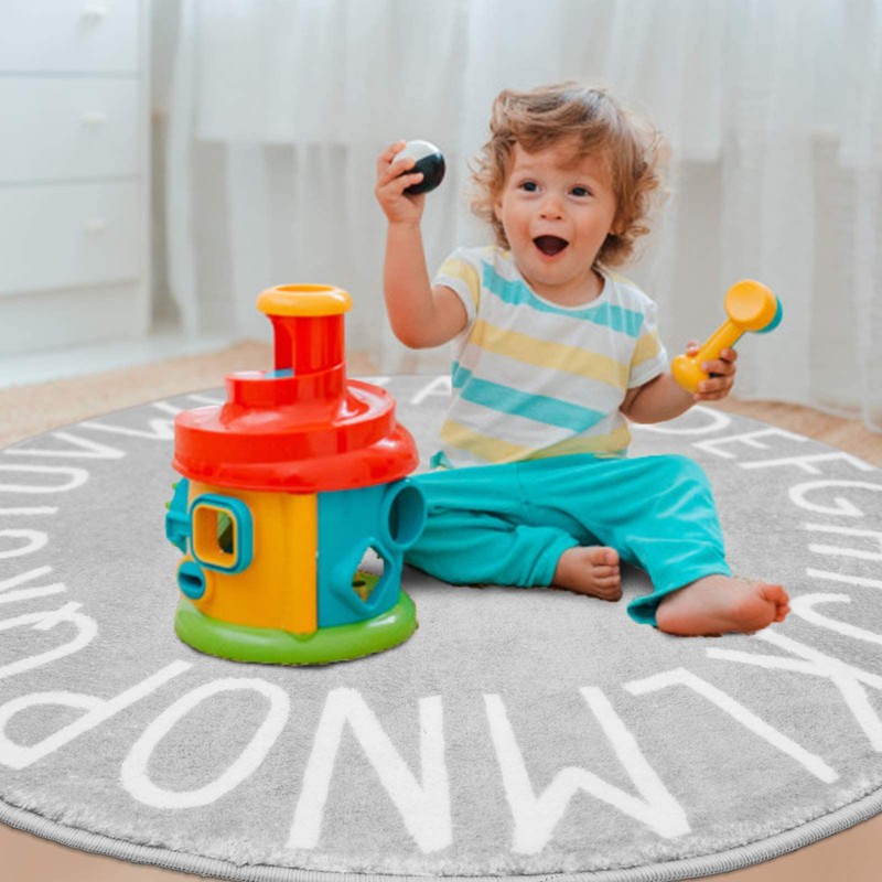 Topotdor Round Kids Play Rug Alphabet Nursery Area Rug Extra