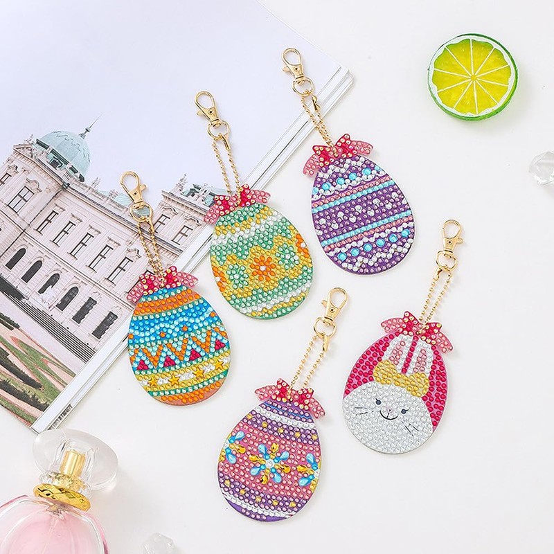 [LOYELEY] 5D Diamond Art Keychains, 5 Pcs Single Sided Egg