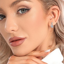 Silver Earrings for Women 925 Sterling Silver Post 14k White Gold Plated Hypoallergenic Stud Earrings Waterdrop Cubic Zirconia Stud Earring Jewellery for Women Girls